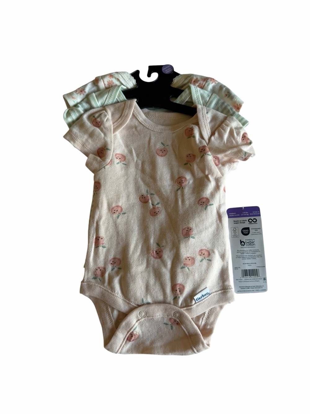 Gerber Peach-Print Short Sleeve Baby Onesie Set - Cream & Pink